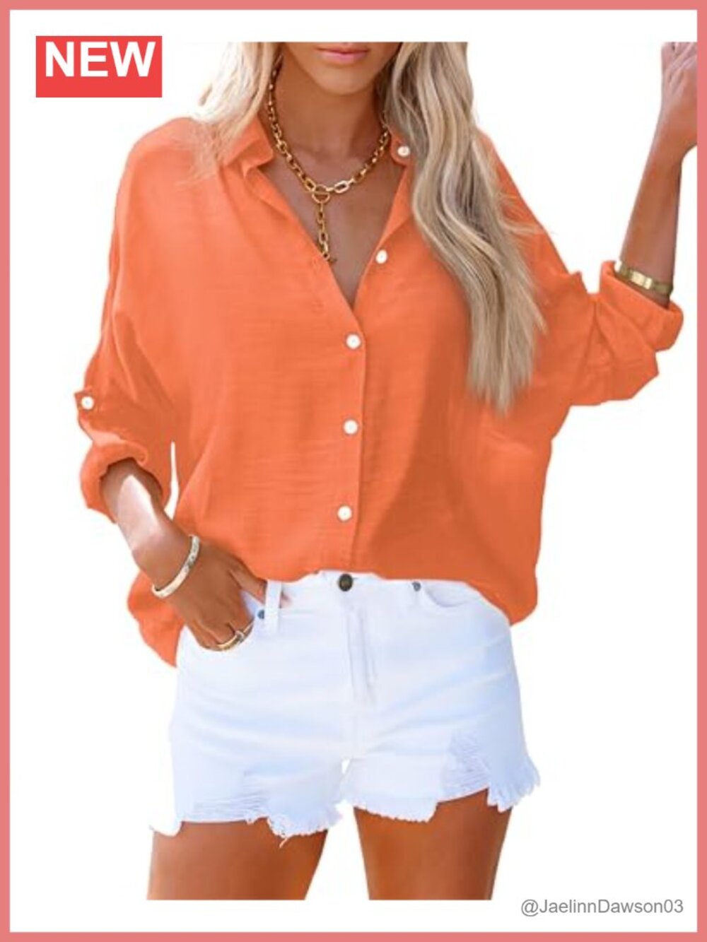 Womens Button Down Collared Shirt Roll Up Sleeve Loose Tunic Blouse
